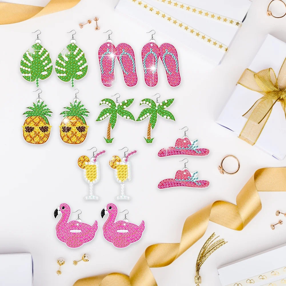 10 Pairs Pineapple Holidays Double Sided Diamond Painting Earrings for Women Girl Jewelry Crafting