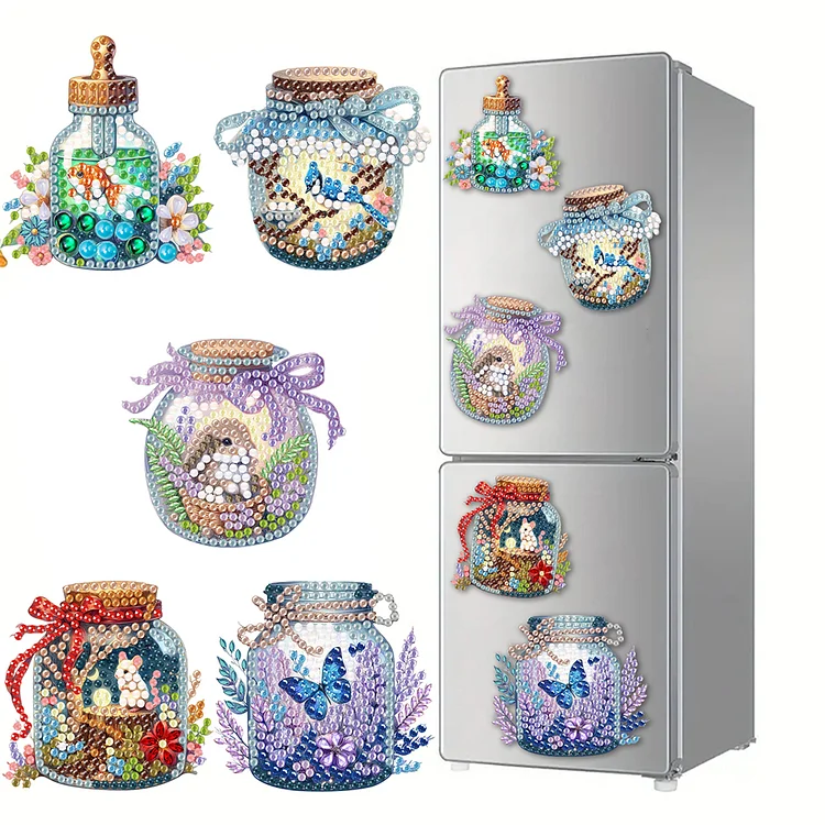 【Magnet Stickers】5Pcs Acrylic Special Shape Animal in Bottle Diamond Painting Refrigerator Magnet gbfke