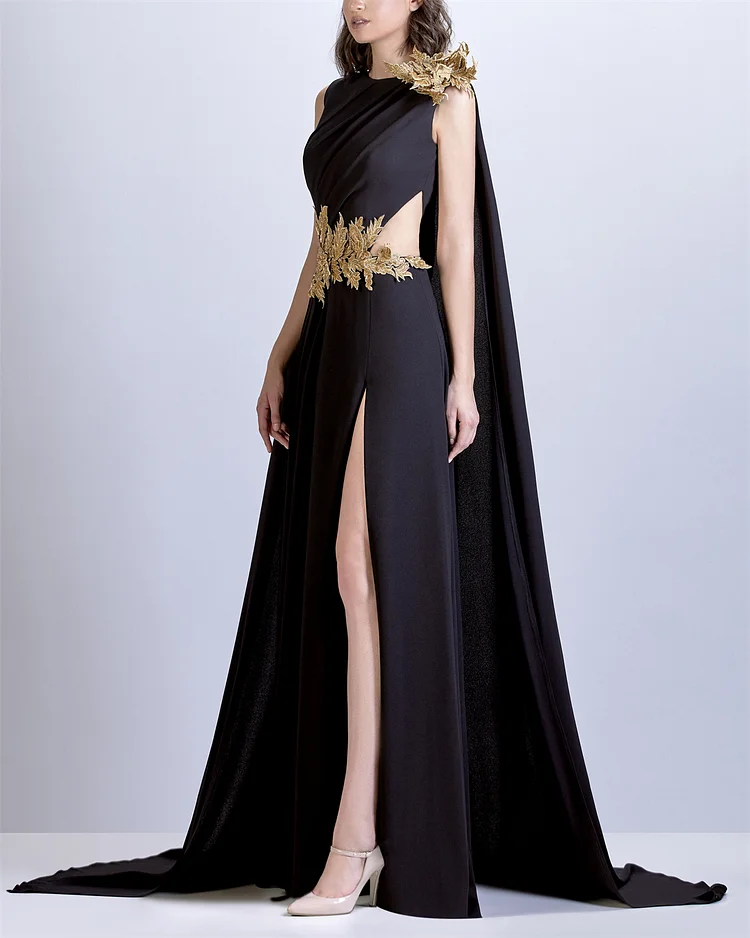Women's Black Sleeveless Slit Dress