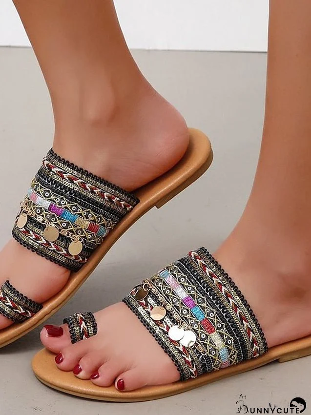 Women's Sandals Boho Bohemia Beach Flat Sandals Outdoor Slippers Outdoor Daily Beach Summer Sequin Flat Heel Open Toe
