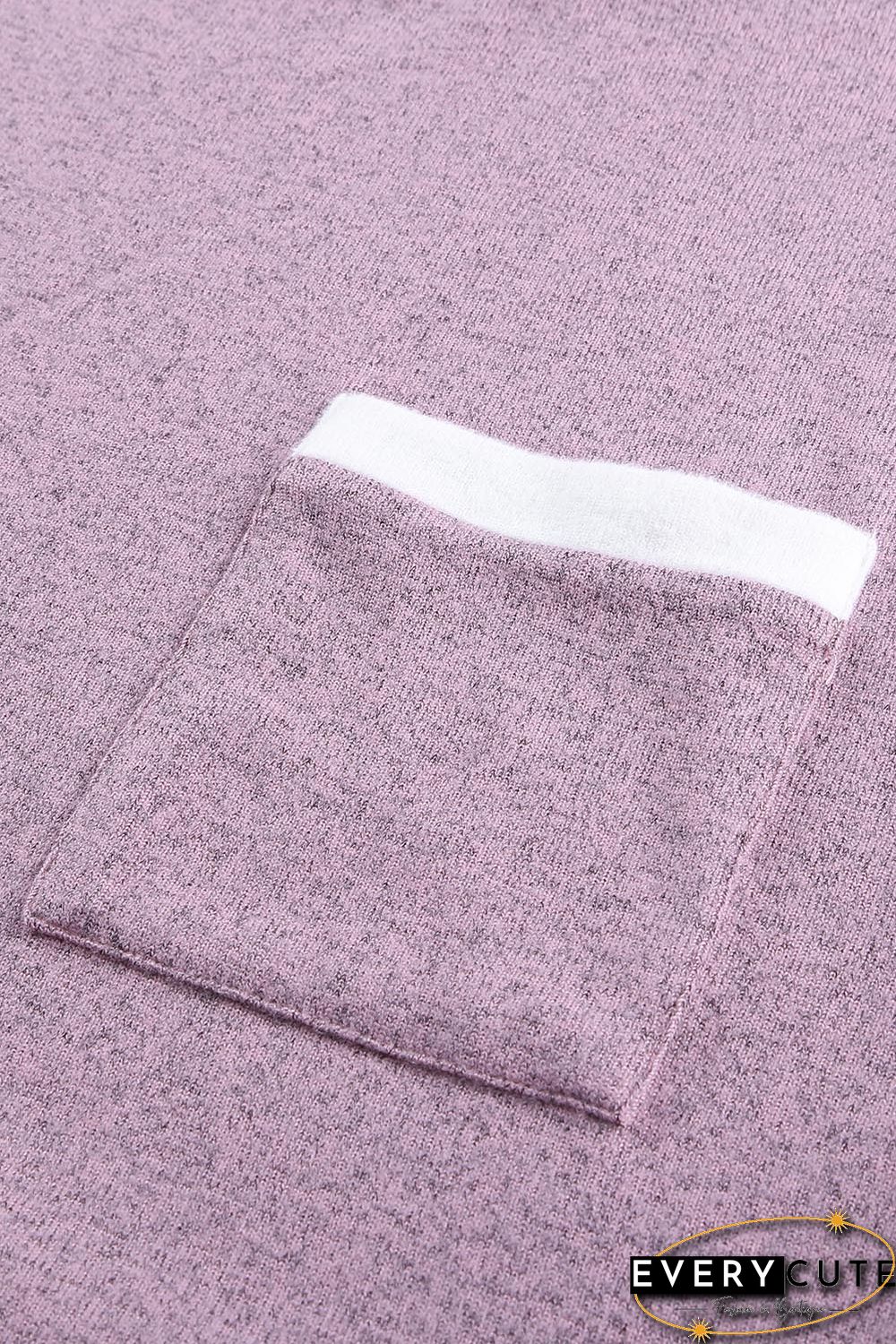 Splicing Sleeve Pink Knit Top