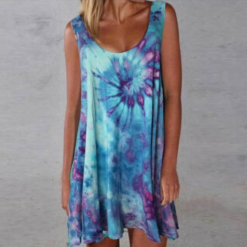 Plus Size Tie-dye Print Short Dress Ladies Fashion Loose Beach Dress Sundress Women Casual Evening Party Dress Vestido de fest