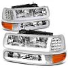 Auto Dynasty 4PCS LED DRL Headlights Assembly and Bumper Lamps Compatible with Chevy Silverado Suburban 1500 2500 3500 Tahoe 99-06, Driver and Passenger Side, Chrome Housing Amber Corner