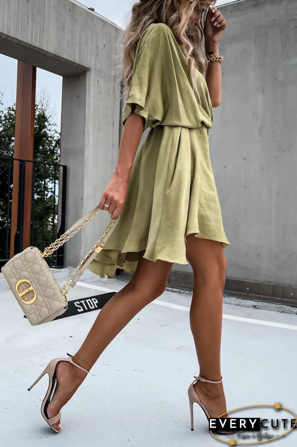 Flowly V Neck Bat Mini Dress
