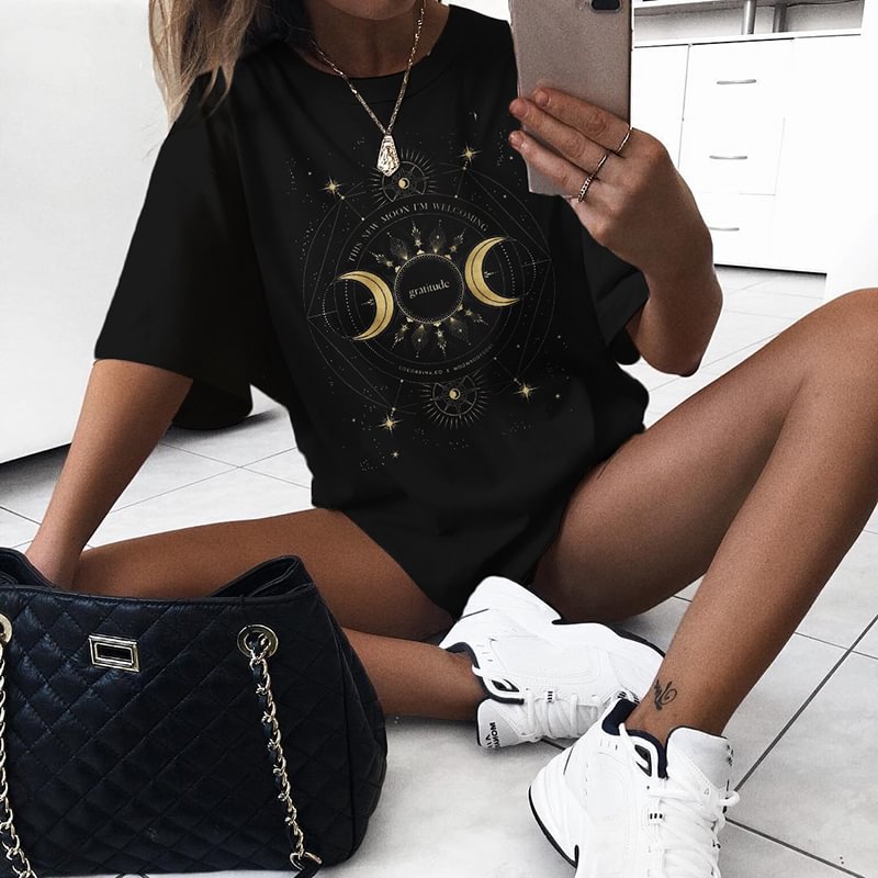   Vintage new moon printed short-sleeved t-shirts - Neojana