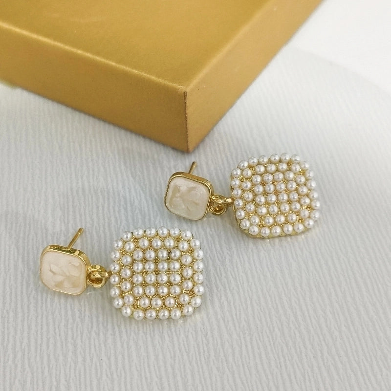 1 Pair Elegant Streetwear Commute Square Inlay Alloy Artificial Pearls Rhinestones Gold Plated Ear Studs