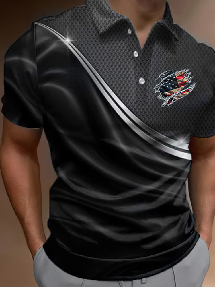 Men's Casual Independence Day Flag Print Polo Shirt elevenforest