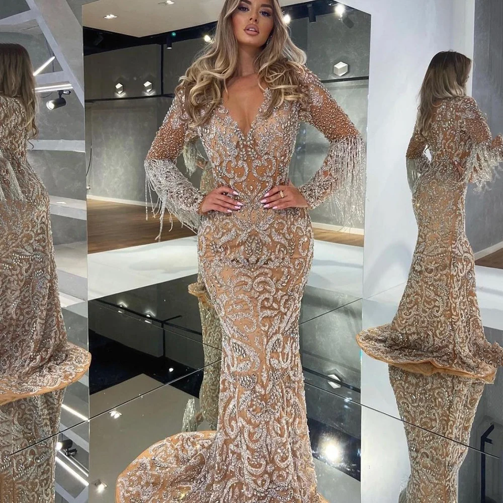 Brownm Brownm 2025 New Women's Evening Dress Women Fishtail Sprinkled Gold Tud Elegant Sexy Long Dress Dress