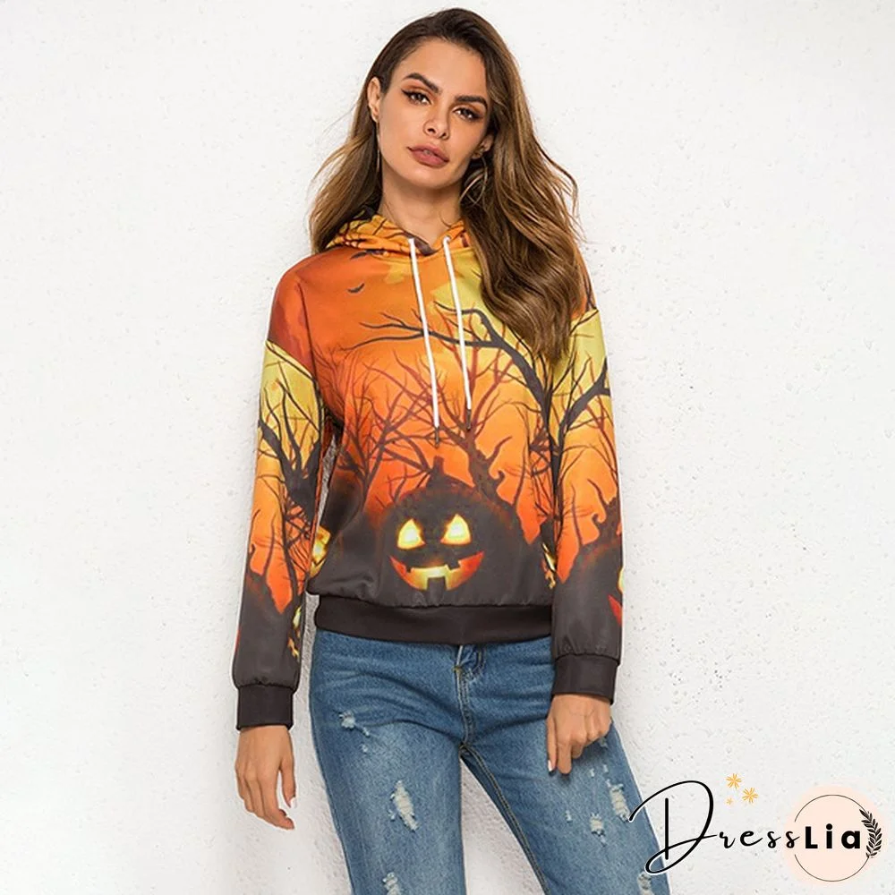 Women's Printed Slim Fit Sweatshirt Long Sleeve Hooded Pullover Autumn Spring Cotton Sweater Tops