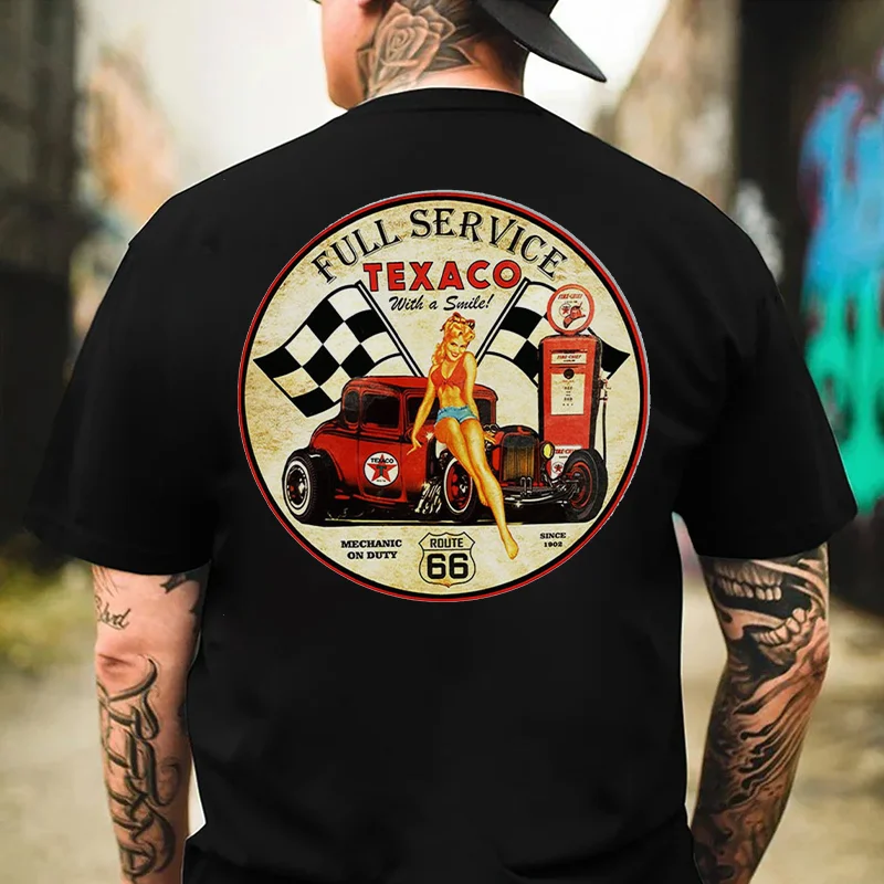 FULL SERVICE TEXACO Sexy Lady Classic Car Print Men's T-shirt