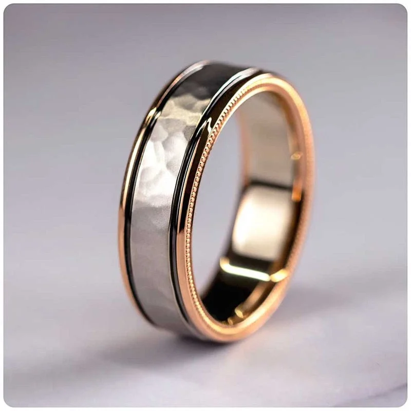 Huitan Luxury Couple Wedding Rings Fashion Two Tone Design 2Pcs Set Rings for Women Simple Band Men Finger Jewelry Drop Shipping