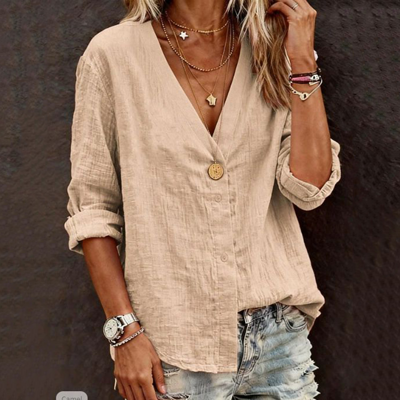 Women's Casual Lace Art Linen Blend Blouse elevenforest