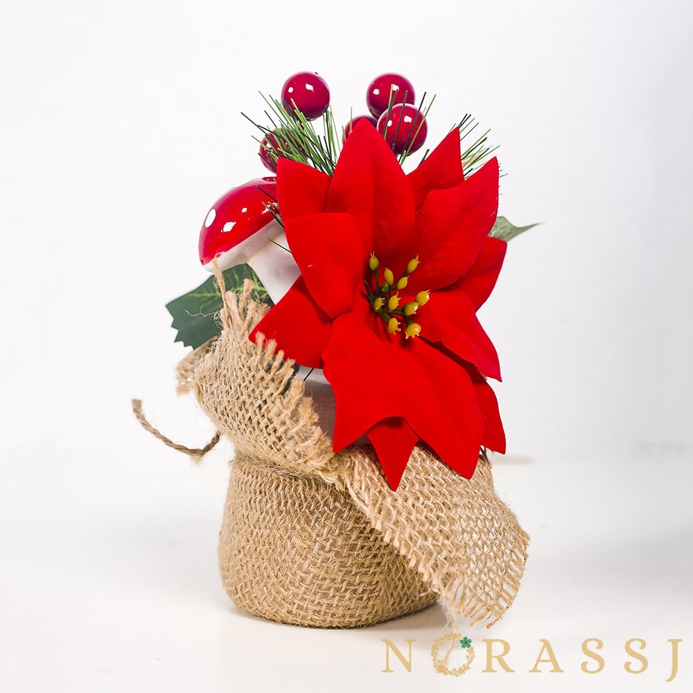 Artificial Poinsettia Flower Arrangement Desktop Christmas Decoration