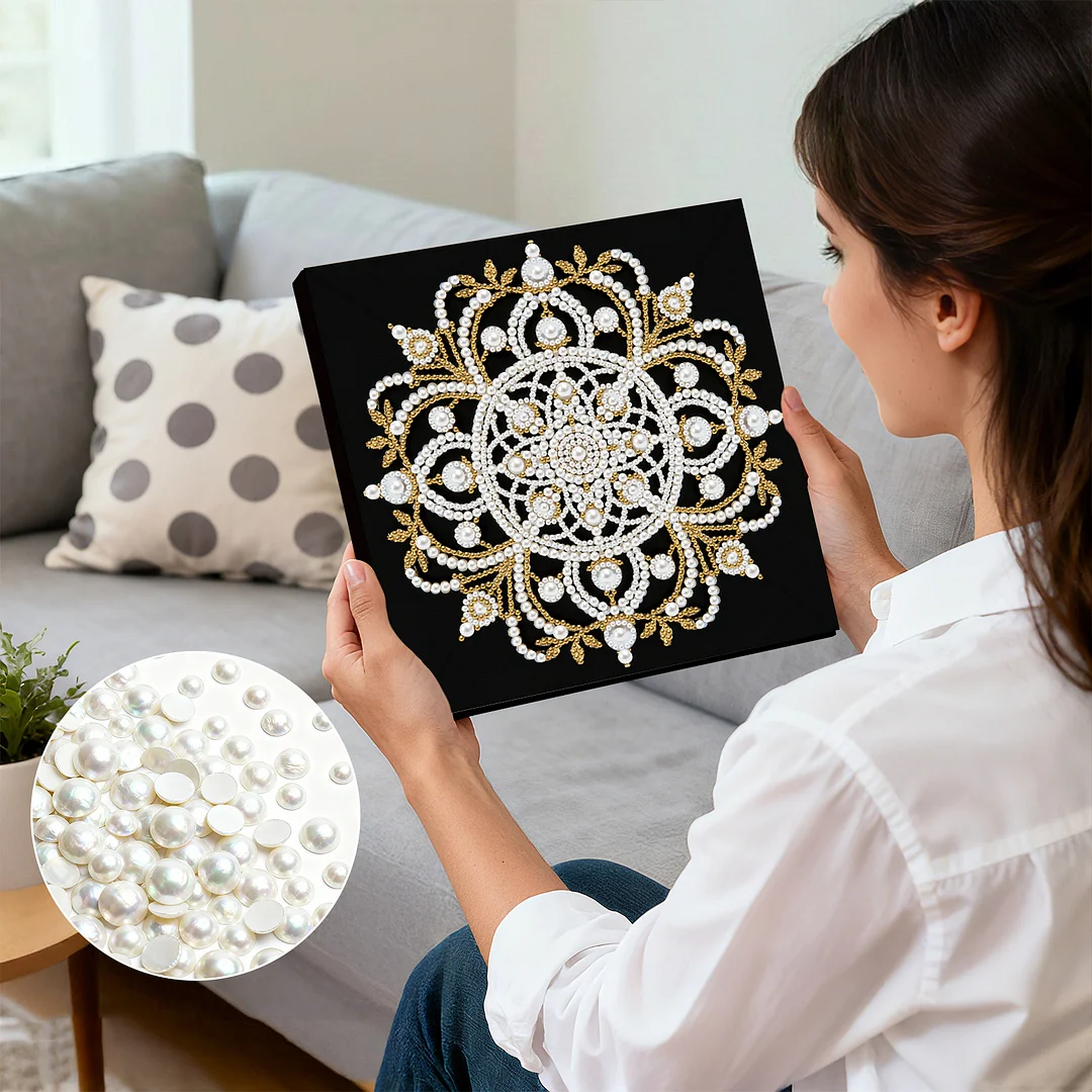 Mandala DIY Pearl Art Diamond Painting Kit for Adult Home Decor 25x25cm With Frame