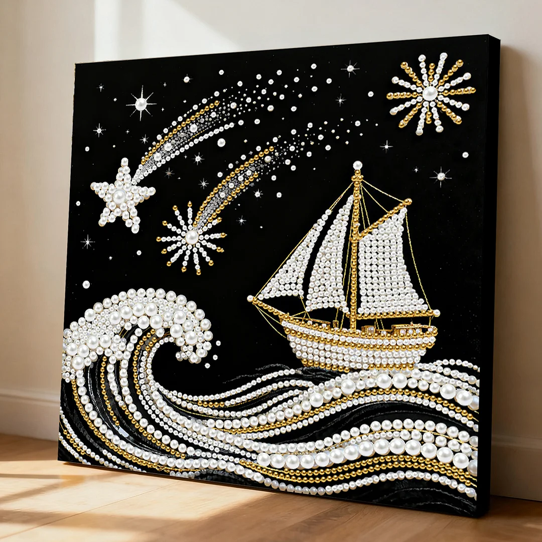 Sailboat DIY Pearl Diamond Art Kit for Adults Home Decor 25x25cm With Frame