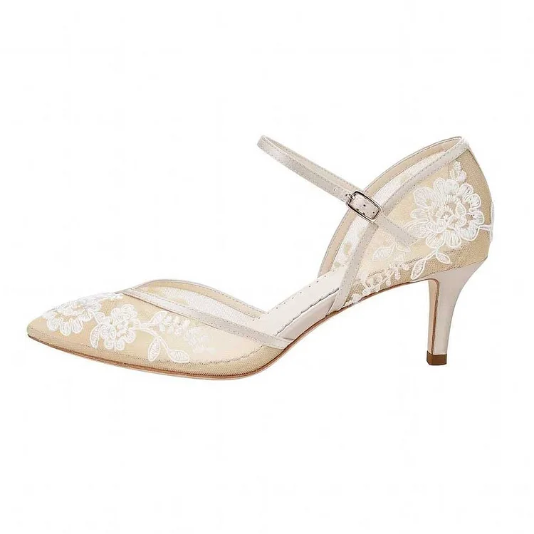 Custom Made Ivory Lace Closed Toe Wedding Shoes |FSJ Shoes