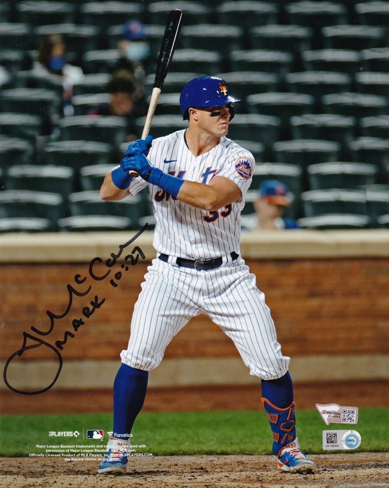 JAMES MCCANN NEW YORK METS MLB AUTHENTICATED ACTION SIGNED 8x10