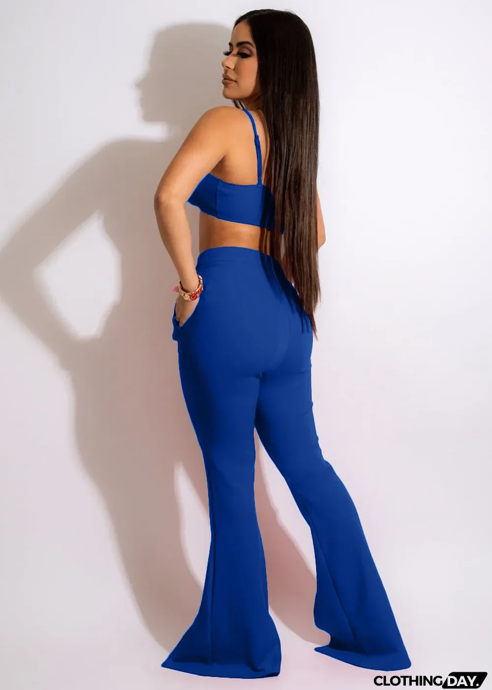 High Waist Solid Flare Slit Trousers