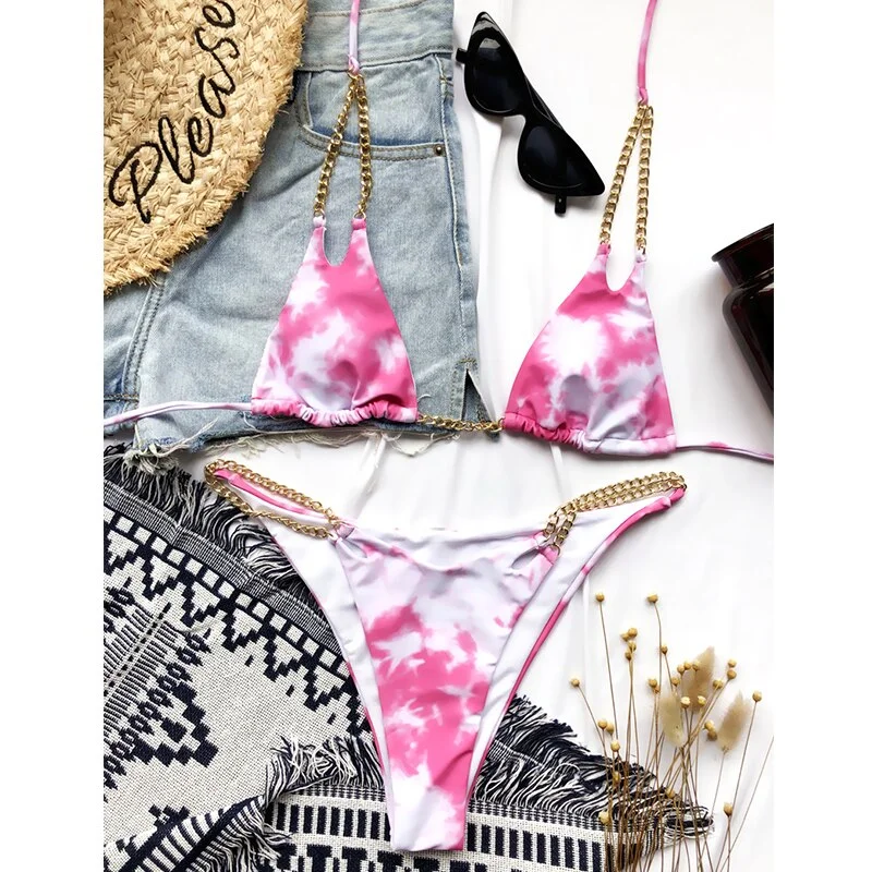 Peachtan Sexy bandeau bikini set 2021 Chain swimsuit female Black swimwear women Summer bathers bathing suit Mellatic biquini