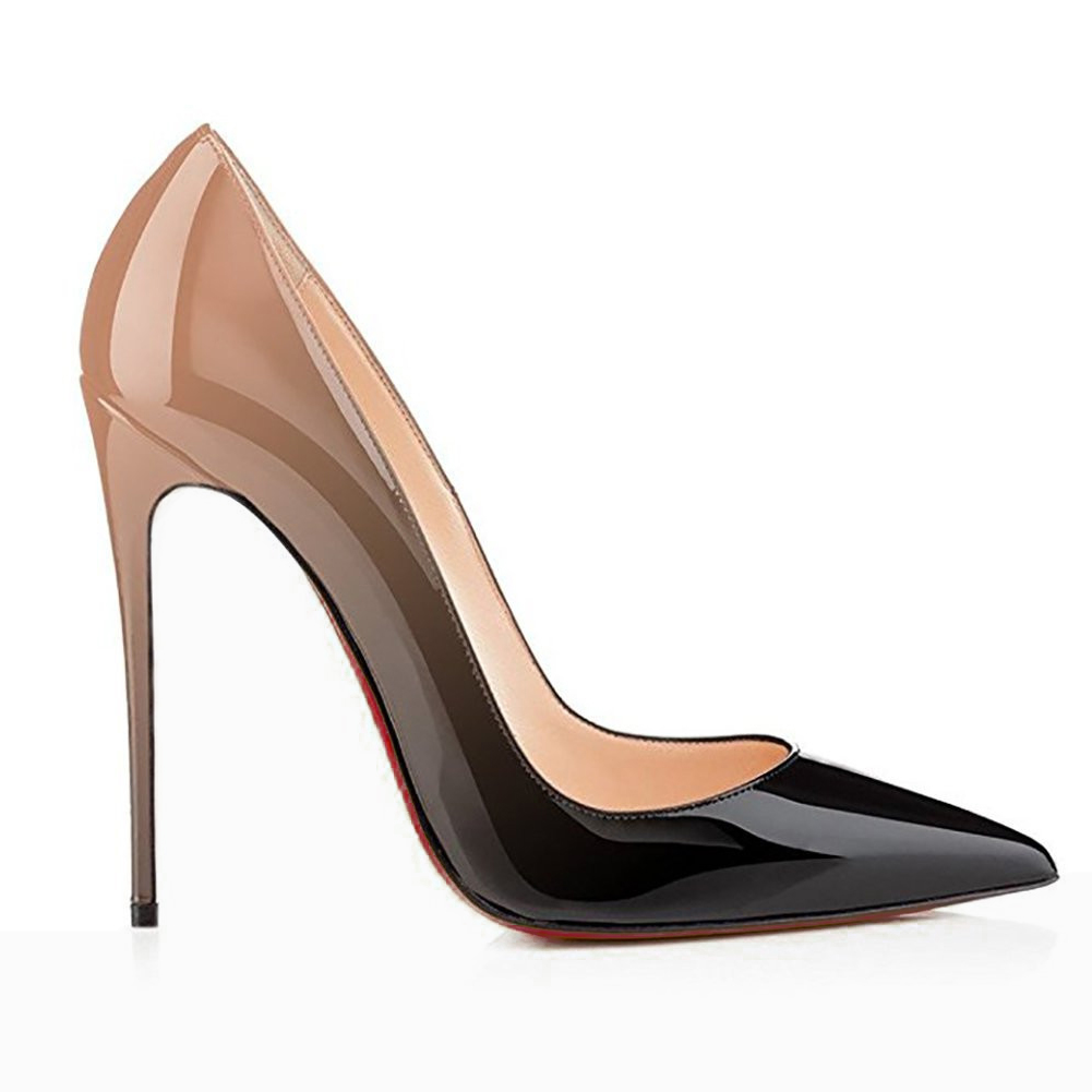 Nude Black Gradient Color Pumps Red Bottom Women's High Heels Stiletto-MERUMOTE