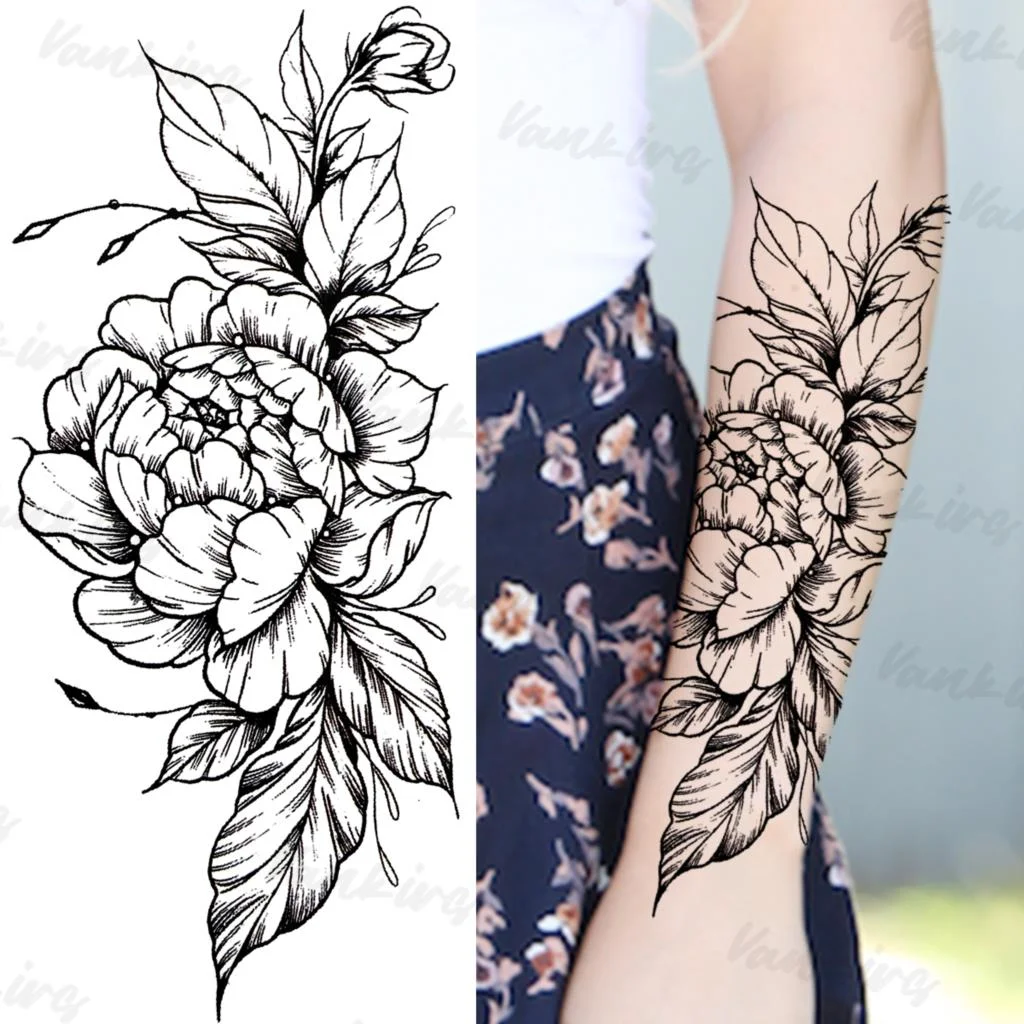 Sdrawing Flower Temporary Tattoos For Women Girls Realistic Lavender Butterfly Flower Fake Tattoo Sticker Forearm Body Tatoos 3D