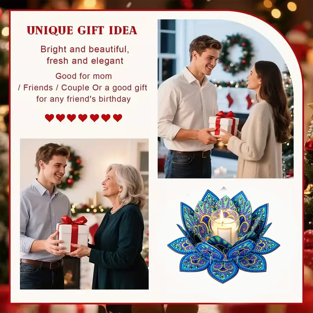 5D DIY Diamond Art Painting DIY Acrylic Desktop Ornament Flower Candle Holders Tealight Handmade Home Office Decor for Adults Beginners (Blue Lotus-A)
