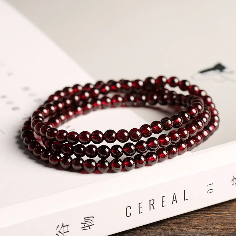 Chinese Natural 108 Purple Garnet Beads Tassels Mala Bracelet