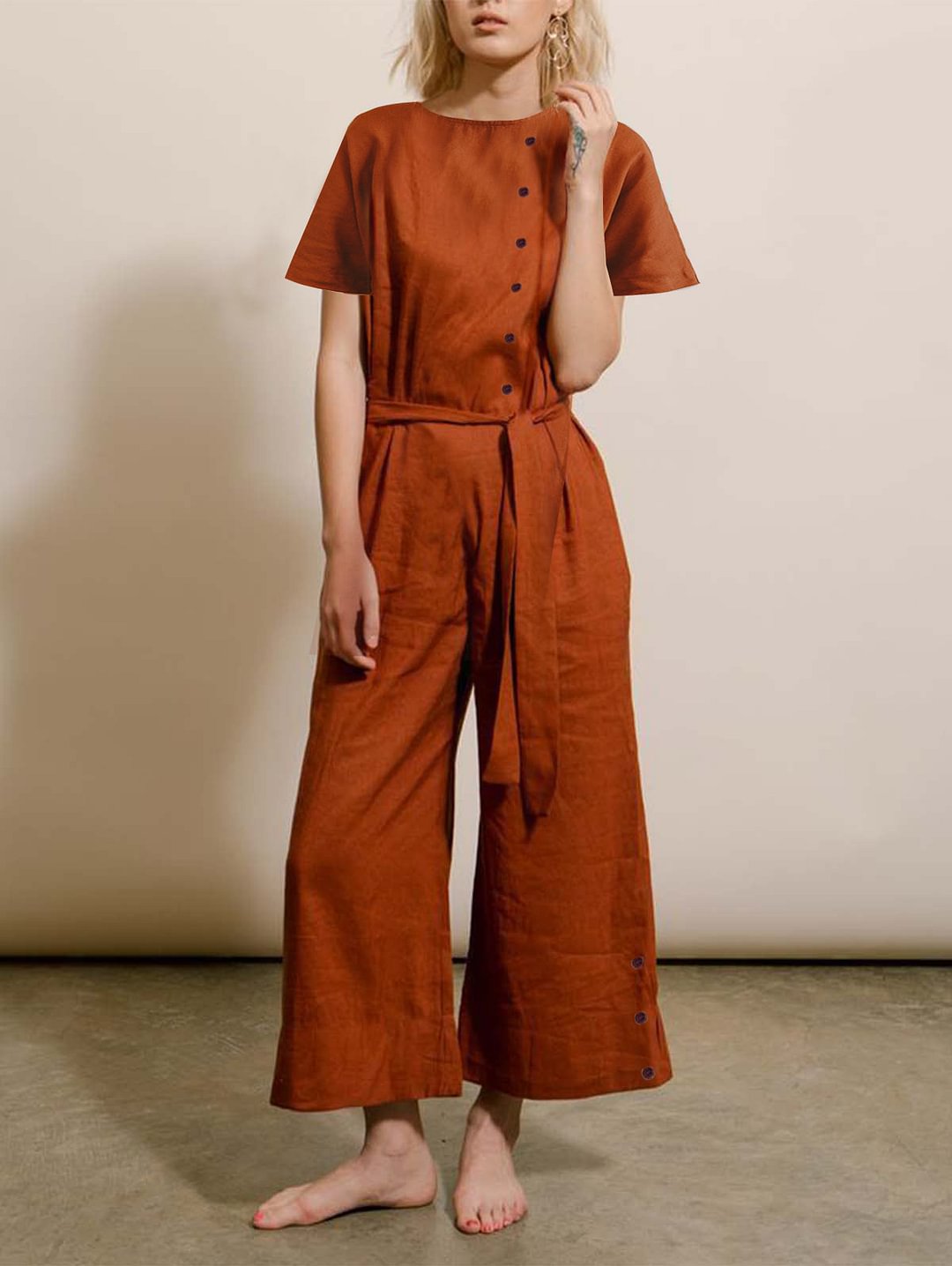 Single-Breasted Wide Leg Jumpsuit