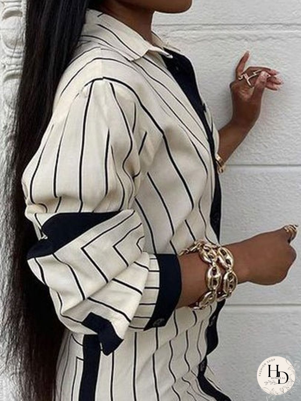 Women'S Dresses Striped Lapel Button Long Sleeve Shirt Dress