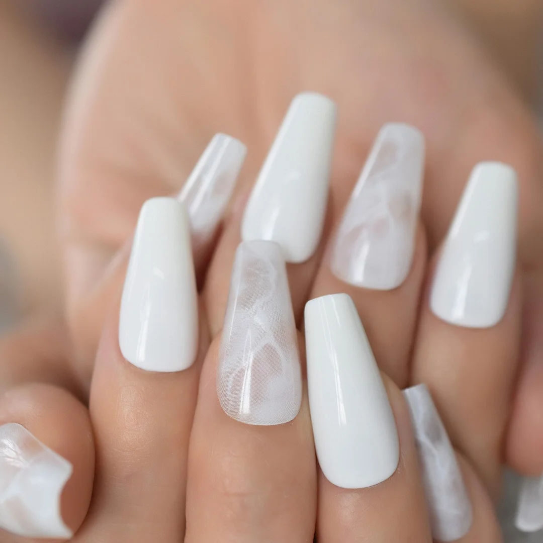 48 PCS 2*24pcs Mixed Set Extra Long Nail Art Fake Nails Tips Full Cover Fashion Nail Foil Coffin Charming Black Golden Glitter-Nail Inspo