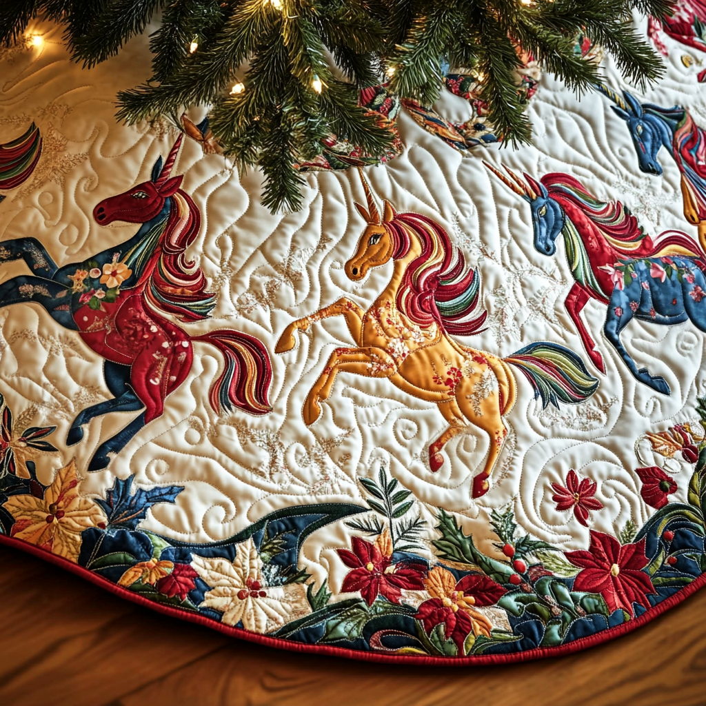 Poinsettia Prance Christmas Quilted Tree Skirt NCU0DV2265