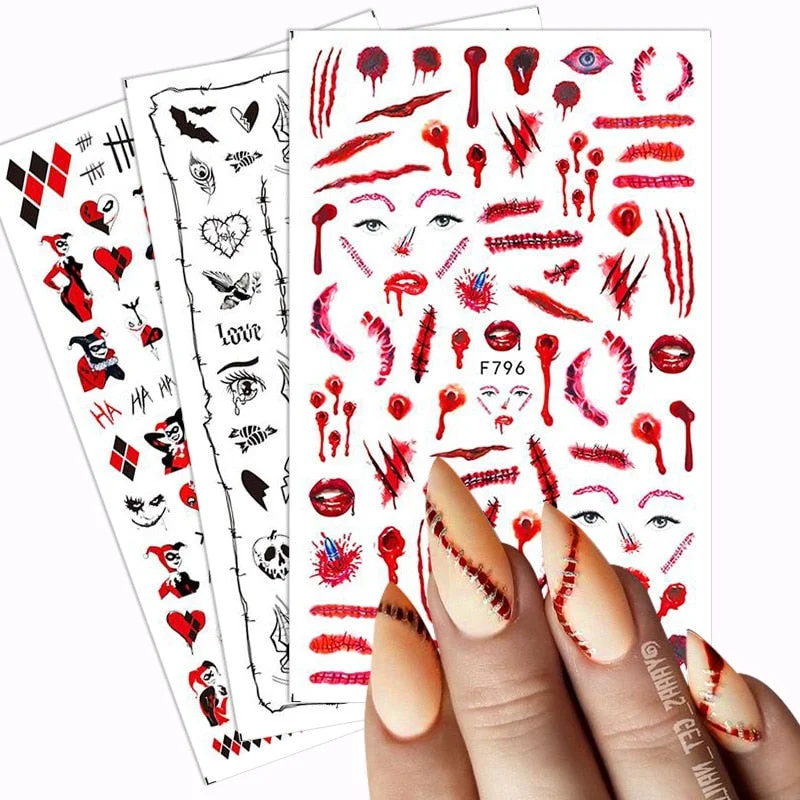 1Pc 3D Halloween Nail Stickers Anime Joker Spider Snake Sliders Nail Art Stickers Adhesive Christmas Decals Snowflake Decor-Nail Inspo