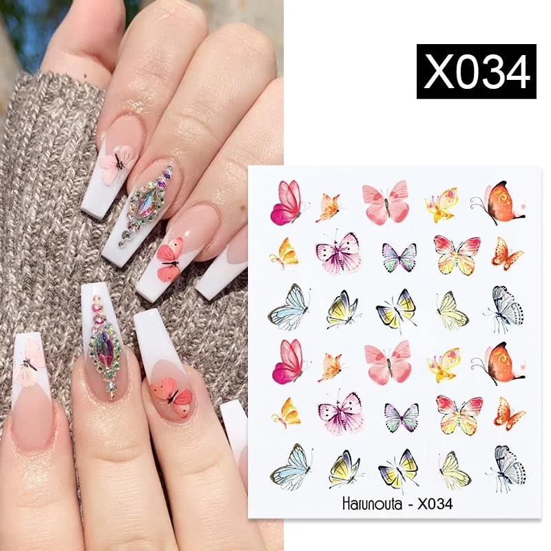 Harunouta Autumn Flowers Leaves Line Patter Nails Sticker Nail Art Decorations Decals Water Transfer Slider Foil Manicures Wraps-Nail Inspo
