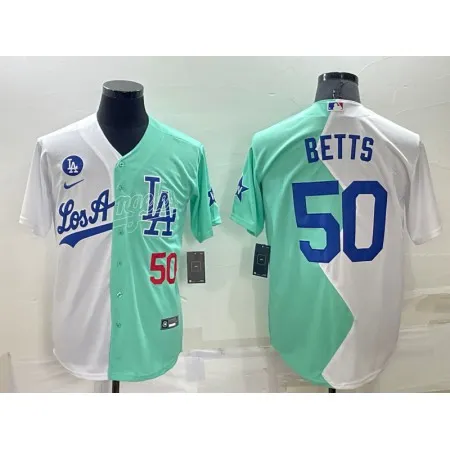 Men's Los Angeles Dodgers #50 Mookie Betts 2022 All-Star White/Green Cool Base Stitched Baseball Jersey EVIJ