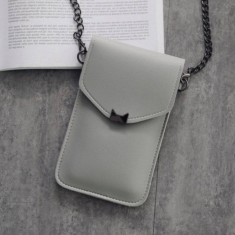 Cat Ear Transparent Touch Screen Retro Simple Mobile Phone Bag 2020 Women Chain Messenger Bags Small Flap Bag Mini Shoulder Bag