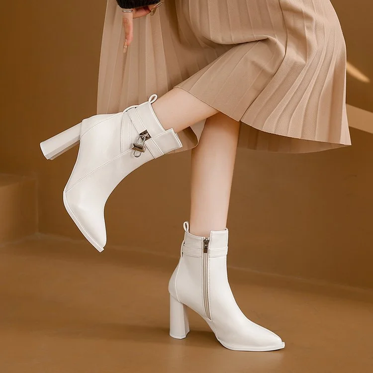 Yyvonne And Winter New Belt Buckle And Short Boots Women's High And Martin Boots Fashion Pendant Decorative Side Zipper Women's Boots