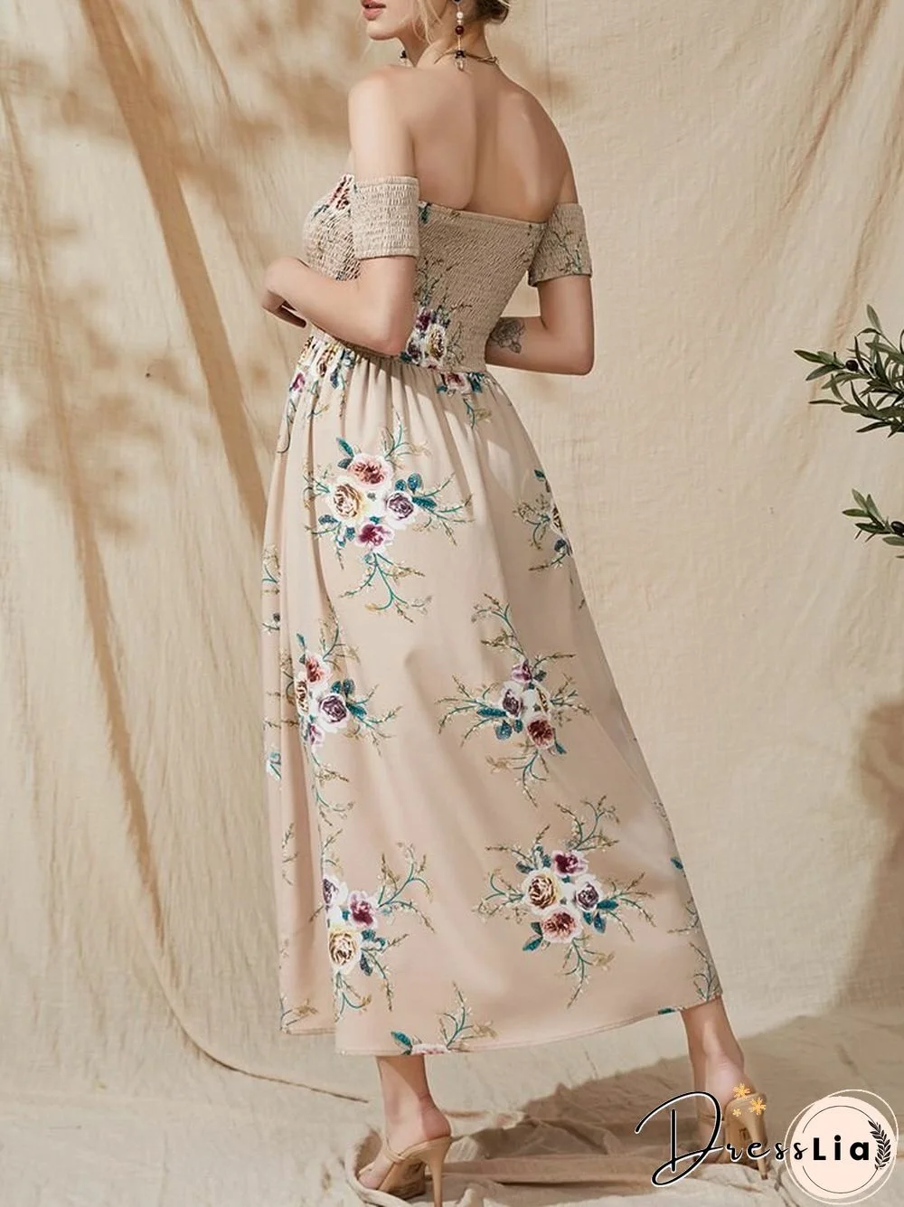 Flower Print Short Sleeve Asymmetrical Hem Maxi Dress