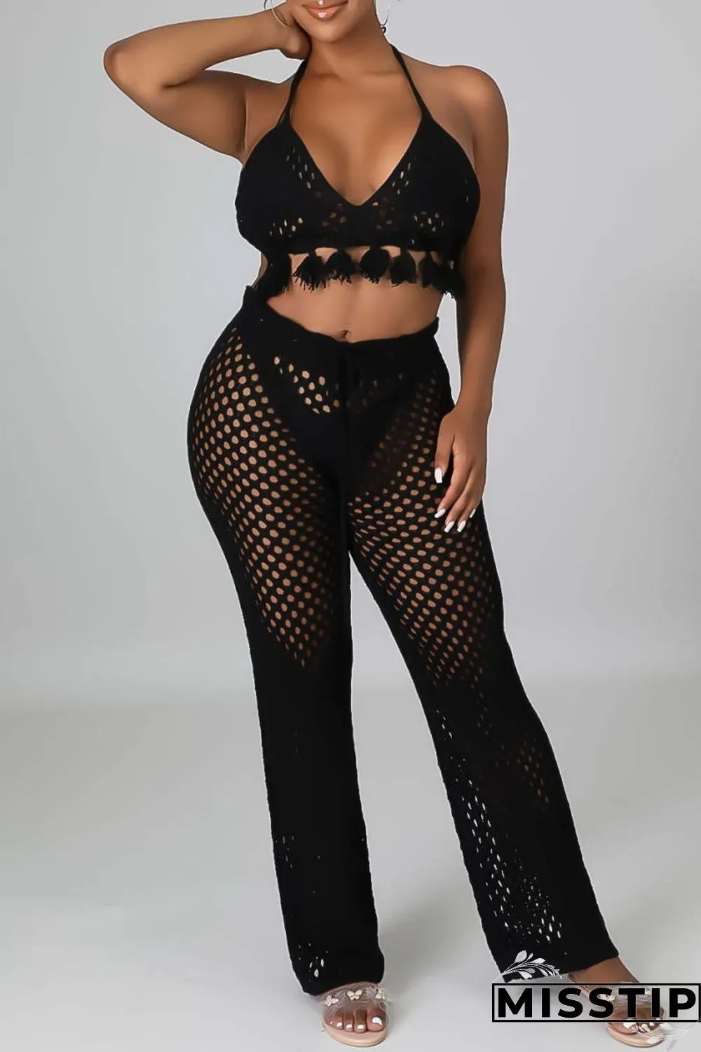 Orange Sexy Solid Bandage Hollowed Out Backless Halter Sleeveless Two Pieces