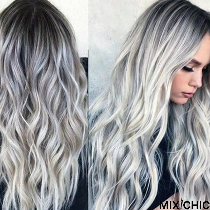 Mid-Section Long Curly Hair Gray Gradient Chemical Fiber Headgear