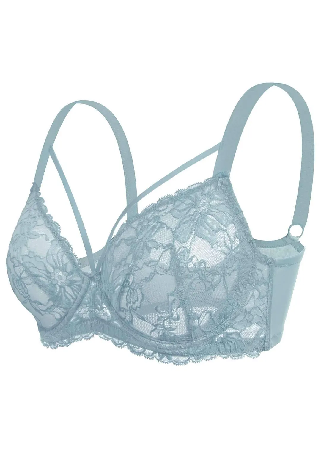 Pretty In Petals Black Unlined Strappy Lace Bra