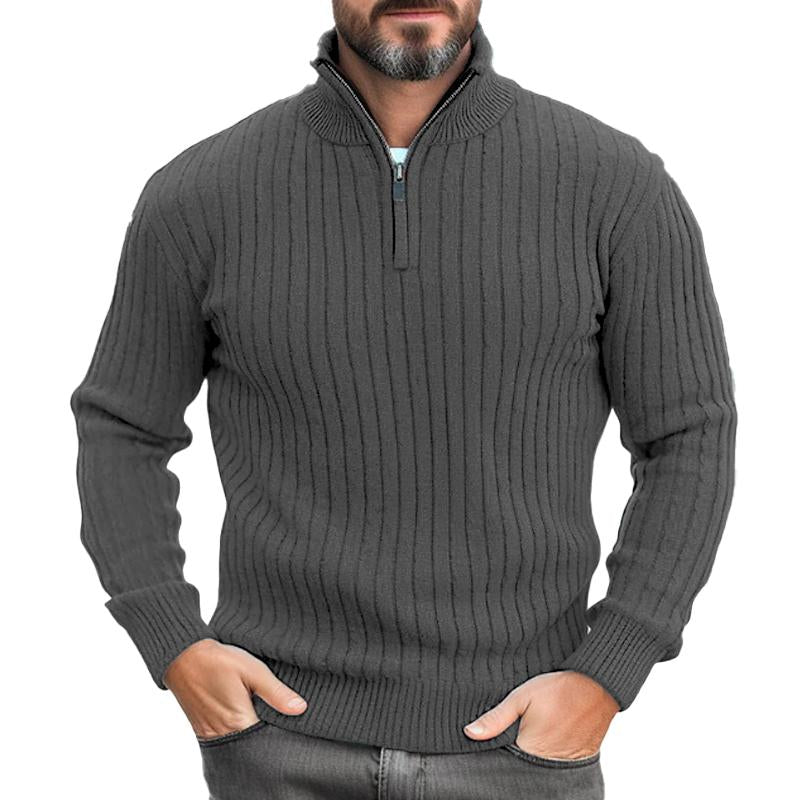 Men's Vintage Solid Color Half Turtle Collar Zip Long Sleeve Sweater 67187399Y