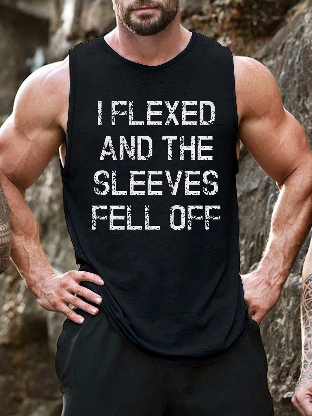 Men's I Flexed and The Sleeves Fell Off  Funny Sleeveless Gym Workout Tank Top