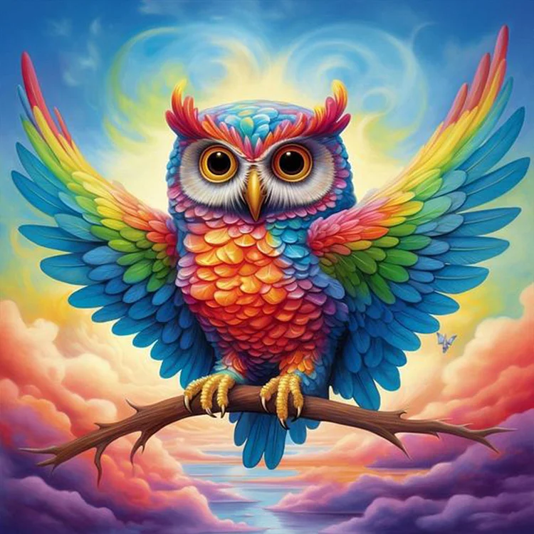 Full Round Diamond Painting - Multicolor Cute Owl 30*30CM
