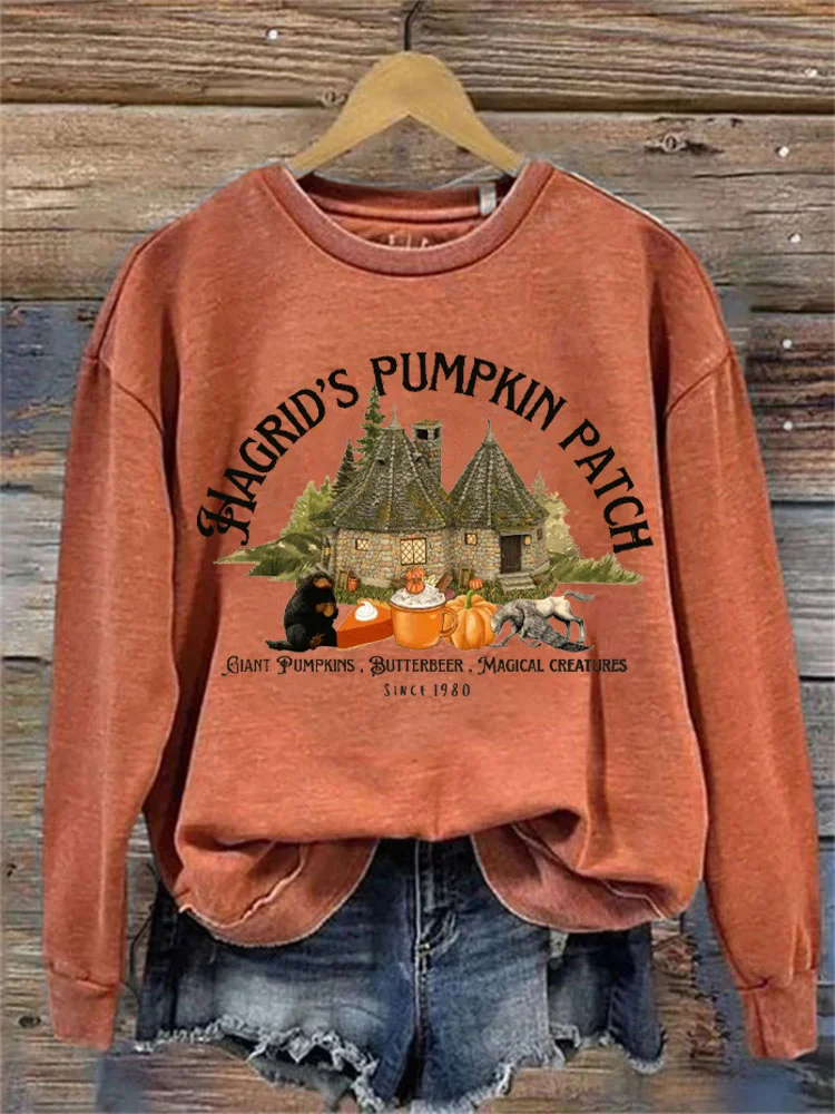 Women's Halloween Hagrid's Pumpkin Patch Print Sweatshirt