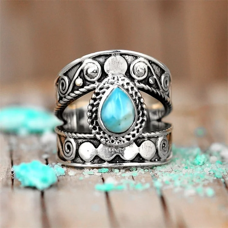 925 Turquoise Drop Openwork Ring