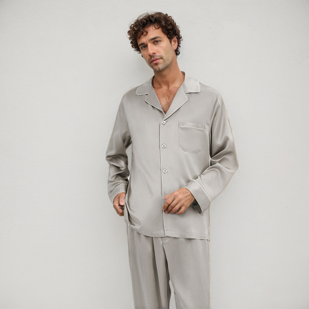 Silk Pajamas Men 100% Mulberry Silk Long Sleeve Lounge Set Soft Comfortable REAL SILK LIFE