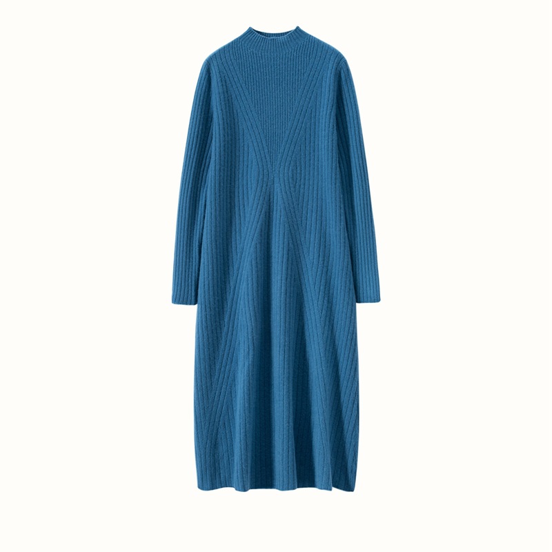 Mock Turtleneck Knitted Cashmere Dress REAL SILK LIFE