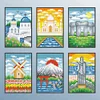 6pcs Scenery DIY Mini Round Diamond Painting Set 14x19cm