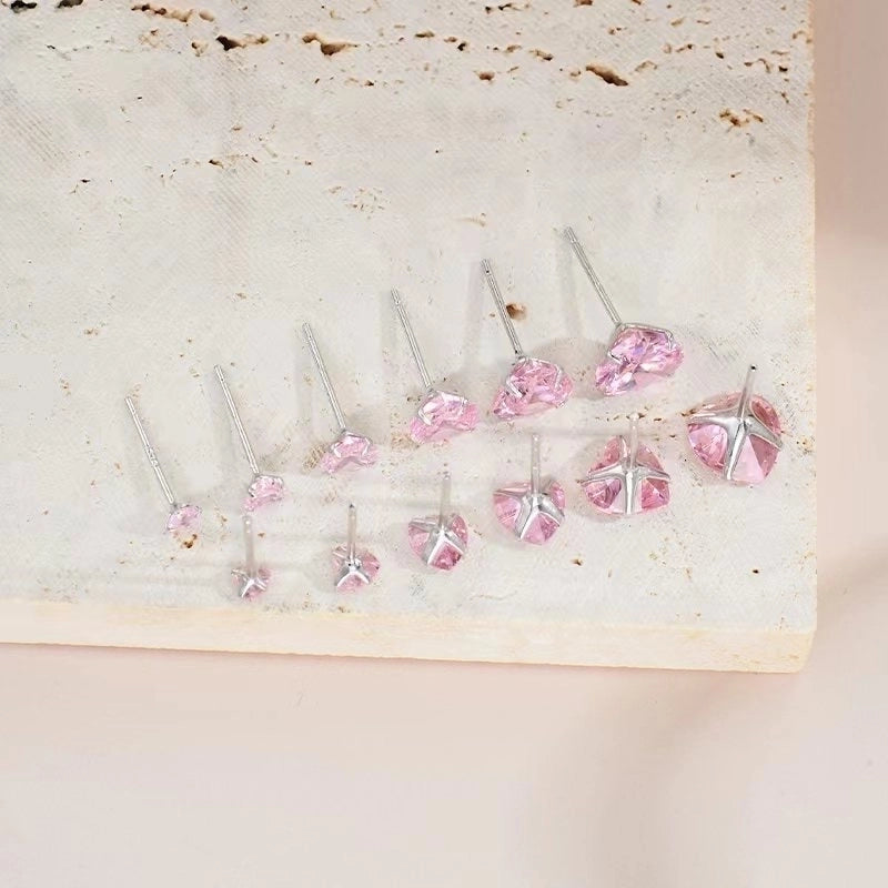 1 Pair 925 Sterling Silver Zircon Heart Shape Ear Studs