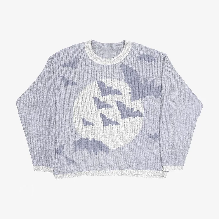 Goth Pullovers Sweaters Bat Graphic Knitted Streetwear at Hiphopee